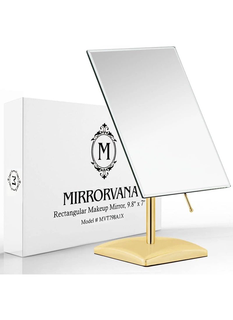 Mirrorvana MIRRORVANA Large Free Standing Mirror - Frameless, Gold-Plated, Beveled Design for Desk, Retail Counter, Bathroom and Vanity Dressing Table (9.8" x 7") 