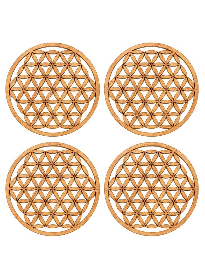 DULI™ Laser Cut MDF Wooden Coasters for Tea Coffee (Set of 4) (Floral Design) - Image 3