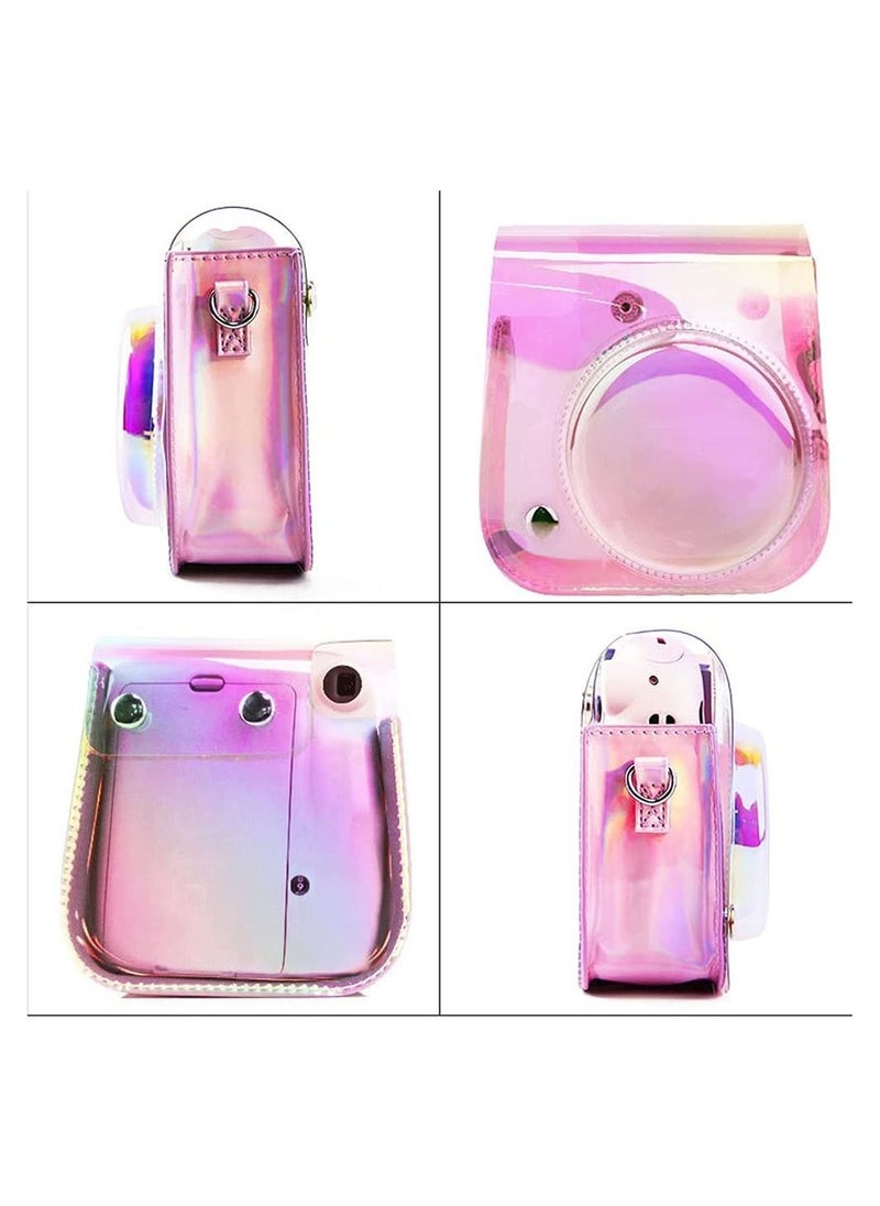 SYOSI Instant Camera Case Compatible with for Instax Mini 11 9 8 PU Leather Bag with Adjustable Shoulder Strap Illusion Colour Transparent Illusion illusion Pack Strap  - Image 4