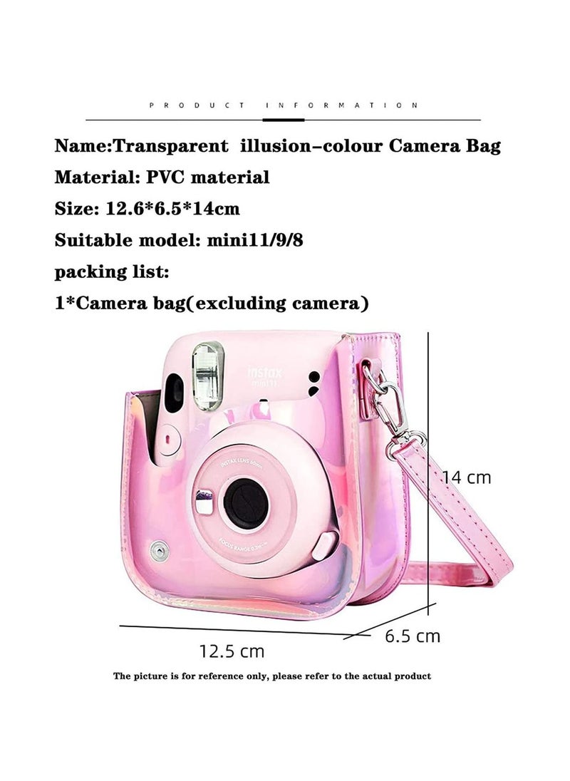 SYOSI - Instant Camera Case Compatible with for Instax Mini 11 9 8 PU Leather Bag with Adjustable Shoulder Strap Illusion Colour Transparent Illusion illusion Pack Strap - Image 1