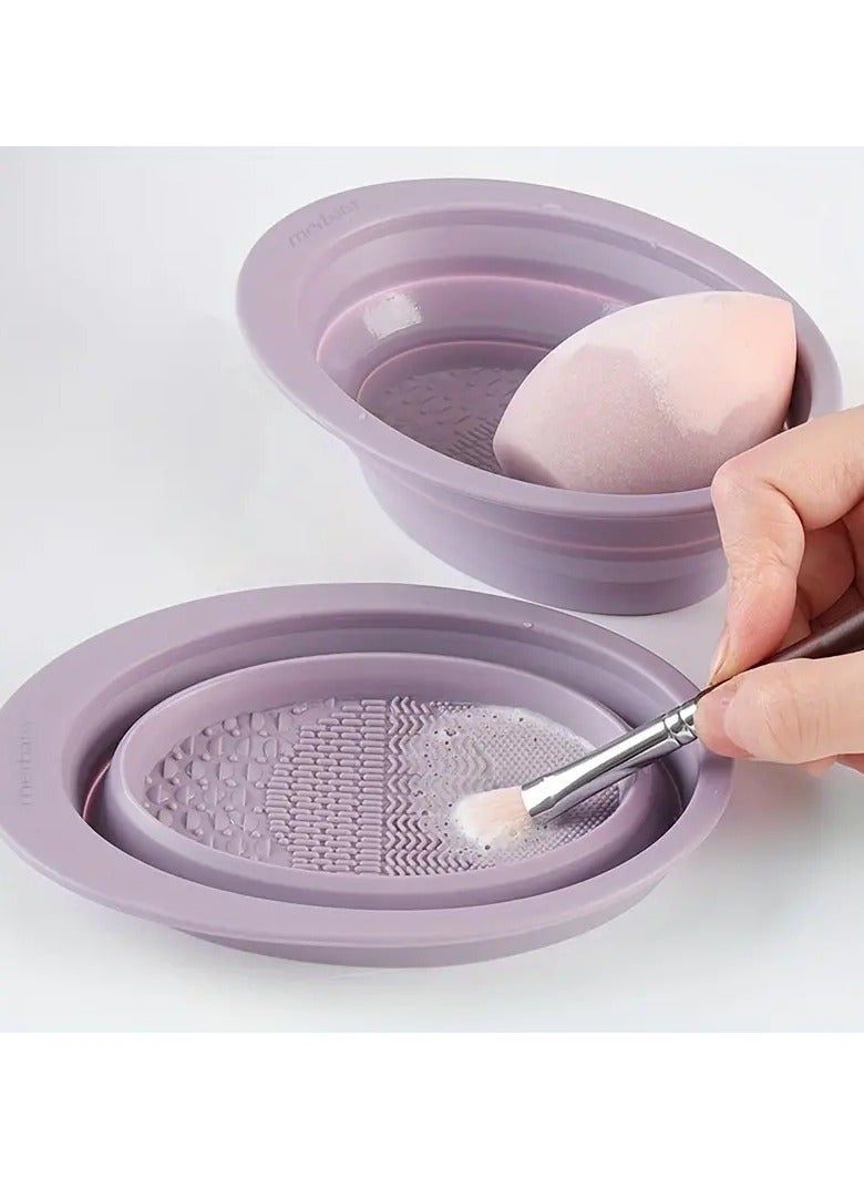 أوريتي محمولة سيليكون ماكياج فرشاة تنظيف حصيرة سهلة التنظيف ومريحة للاستخدام-الأرجواني - Image 1