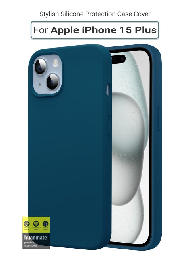 huanmate - Stylish Silicone Case Cover For Apple iPhone 15 Plus Blue Cobalt - Image 1