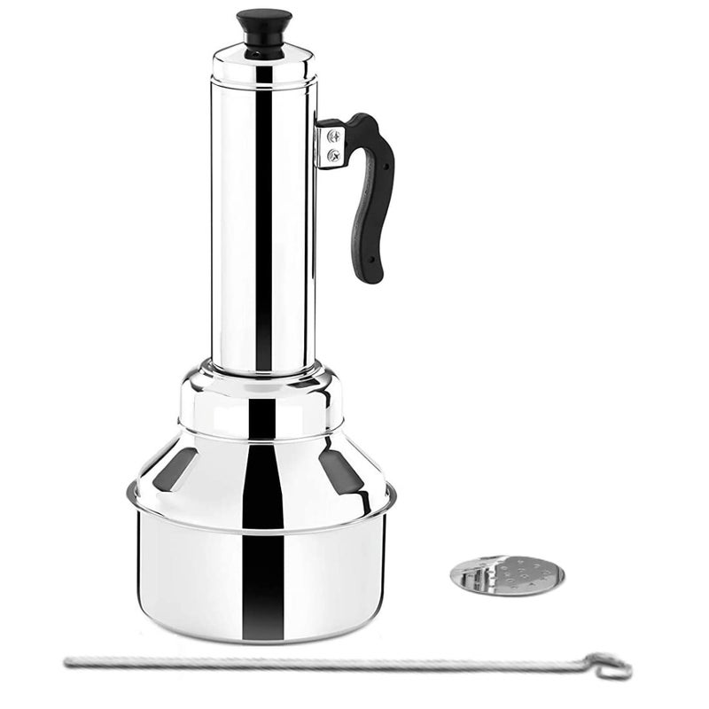 PGD Stainless Steel Diamond Puttu Kodam Puttu Maker with Tubular Kuzha Steamer Plate Metal Stick Bakelite lid knob and Black Plastic Handle Assembly Required - Image 1