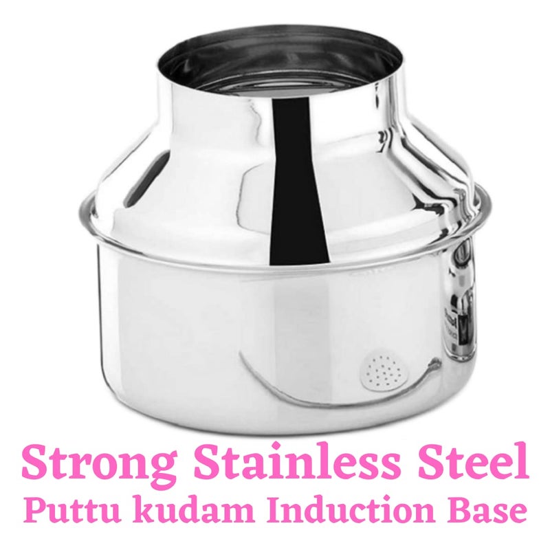 PGD Stainless Steel Diamond Puttu Kodam Puttu Maker with Tubular Kuzha Steamer Plate Metal Stick Bakelite lid knob and Black Plastic Handle Assembly Required - Image 5