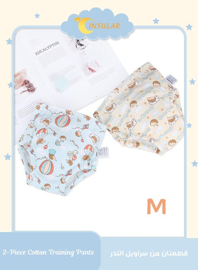 انسولار قطعتان من سراويل التدريب القطنية للأطفال ، مقاس M ، 6 طبقات ، ملابس داخلية مسامية وقابلة للغسل مع نمط قنفذ لطيف لتدريب الأطفال على استخدام الحمام ، أصفر - Image 1