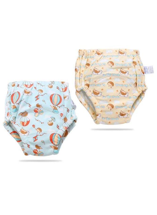 insular - 2-Piece Cotton Training Pants for Baby, Size M, 6 Layers, Breathable and Washable Underwear with Cute Hedgehog Pattern for Toddler Potty Training, Yellow - Image 1