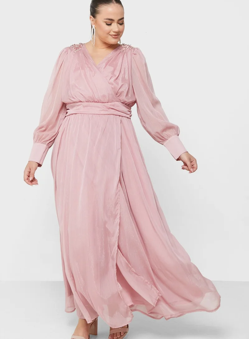 Ella Limited Curve Surplice Neck Detail Dress