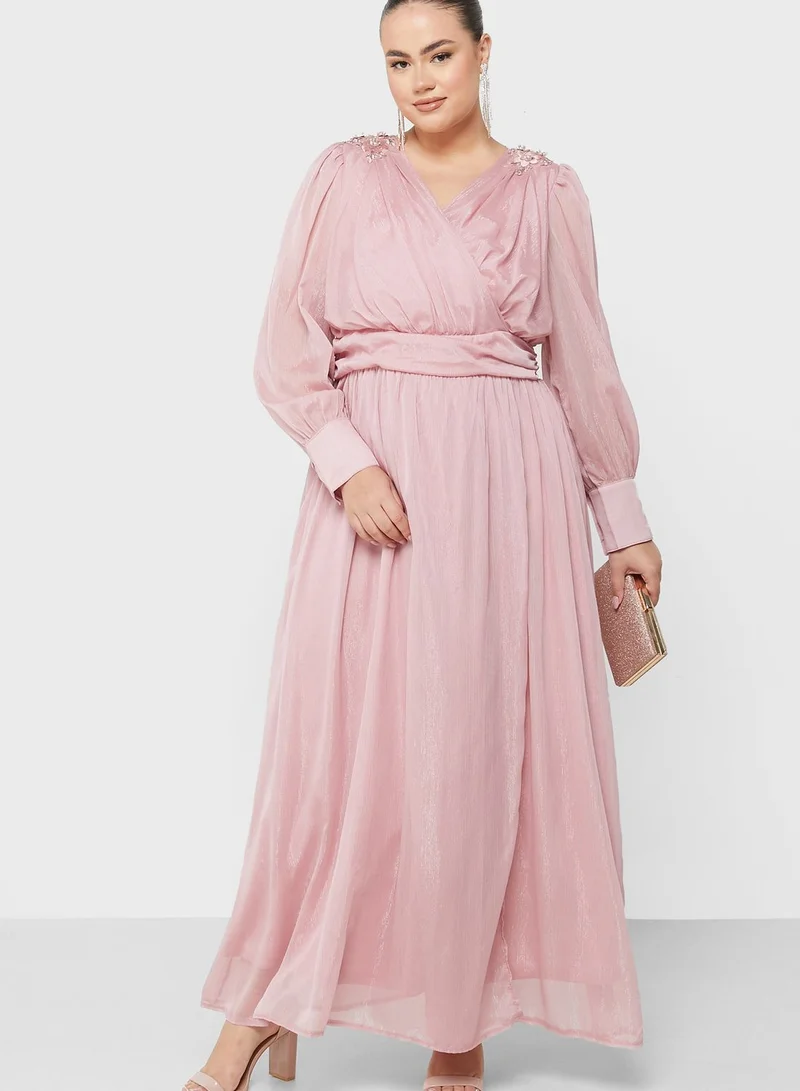 Ella Limited Curve Surplice Neck Detail Dress