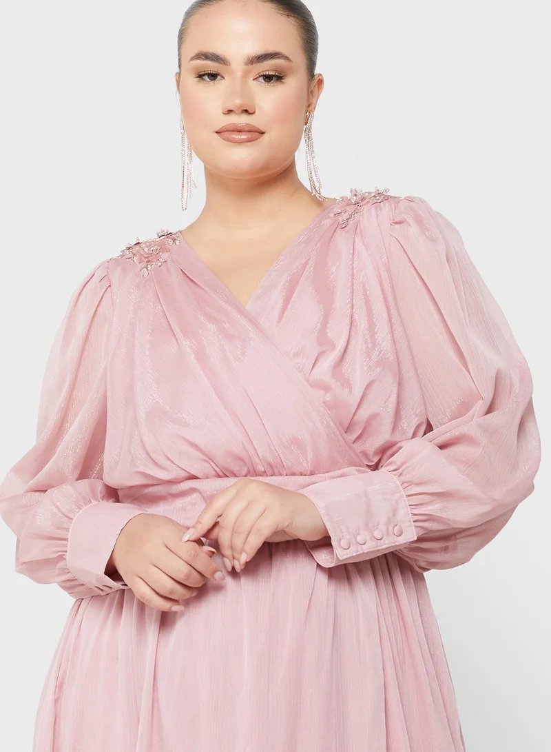 Ella Limited Curve Surplice Neck Detail Dress
