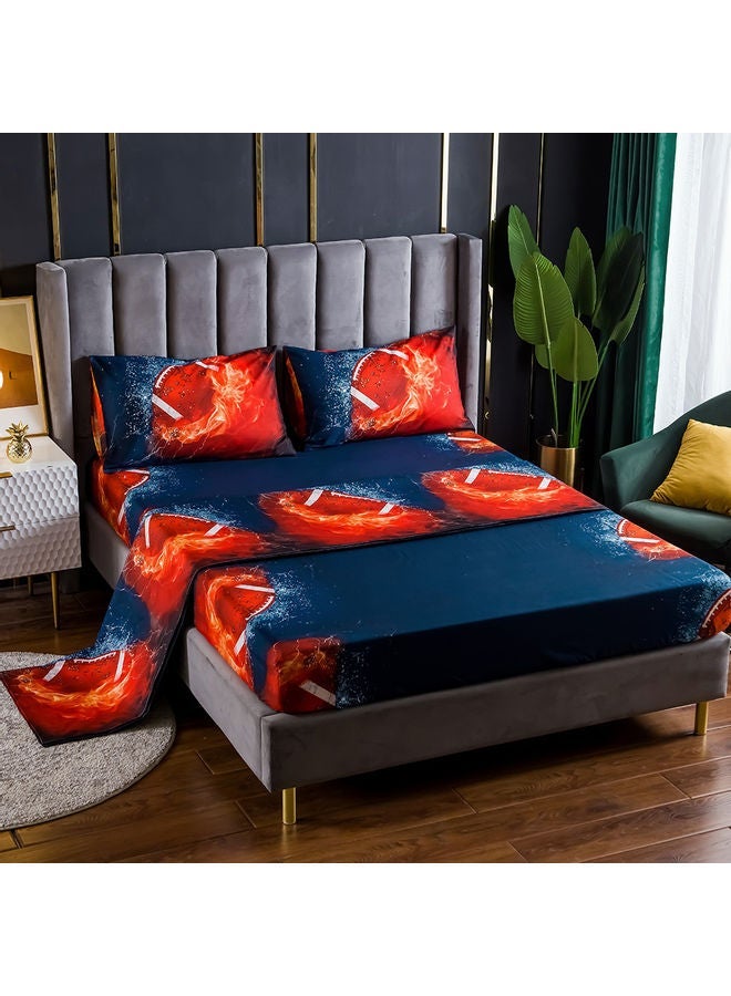 NIBEMINENT 4-Piece 3D Printed Fitted and Bed Sheet with Pillowcase Polyester Multicolour 45.00 x 8.00 35.00cm - Image 1