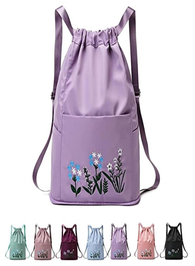 SAMRUKZONE SRZ College bag for girls School Bag for Girls Backpack for women Travel Bag Gym bag for women College bag Drawstring Bag Embriodary Bag (Lavender - Pack of 1) - Image 1