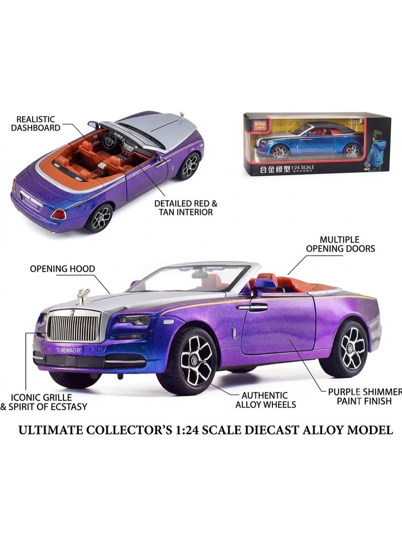 Taizz Ventures 1:24 Rolls Royce Phantom Convertible Diecast Model Car, Alloy Pull Back Toy with Sound and Light, Openable Doors, Hood and Trunk, Removable Roof, Collectible Gift for Kids and Adults, Multicolor - Image 2
