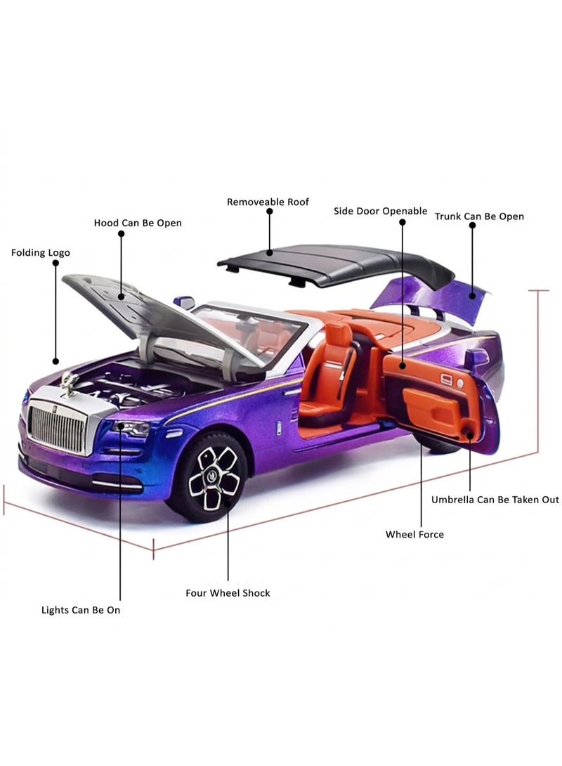 Taizz Ventures 1:24 Rolls Royce Phantom Convertible Diecast Model Car, Alloy Pull Back Toy with Sound and Light, Openable Doors, Hood and Trunk, Removable Roof, Collectible Gift for Kids and Adults, Multicolor - Image 3
