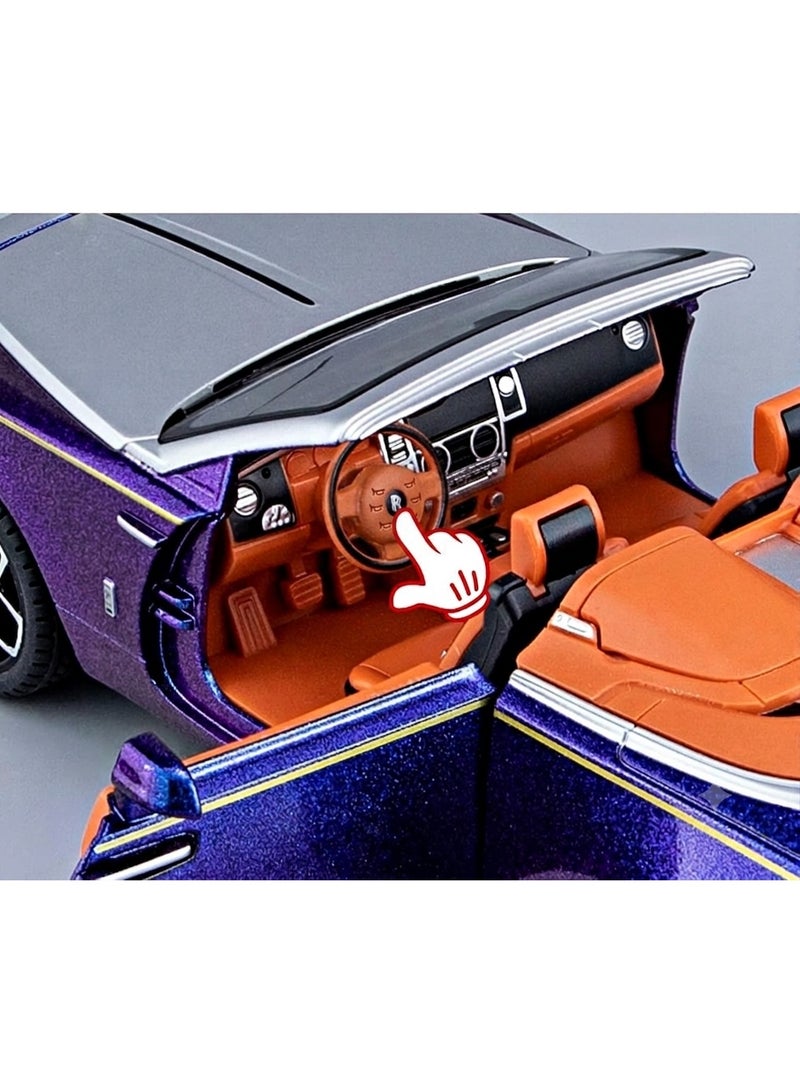 Taizz Ventures 1:24 Rolls Royce Phantom Convertible Diecast Model Car, Alloy Pull Back Toy with Sound and Light, Openable Doors, Hood and Trunk, Removable Roof, Collectible Gift for Kids and Adults, Multicolor - Image 4