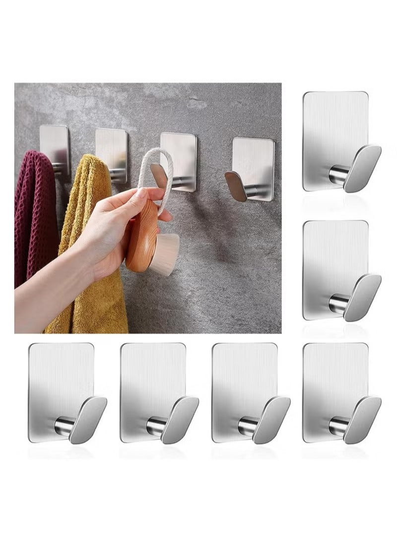6 Pack Self Adhesive Coat Hooks,Bath Towel Hooks, Sturdy No Drilling Robe Hook, SUS 304 Stainless Steel Heavy Duty Clothes Hanger, Wall Hooks for Bathroom Bedroom Kitchen Silver  - Image 1