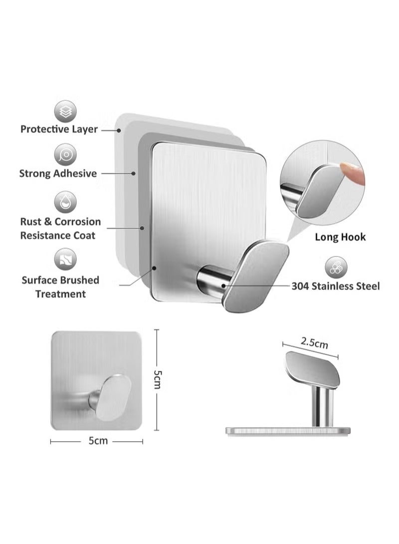 6 Pack Self Adhesive Coat Hooks,Bath Towel Hooks, Sturdy No Drilling Robe Hook, SUS 304 Stainless Steel Heavy Duty Clothes Hanger, Wall Hooks for Bathroom Bedroom Kitchen Silver  - Image 2