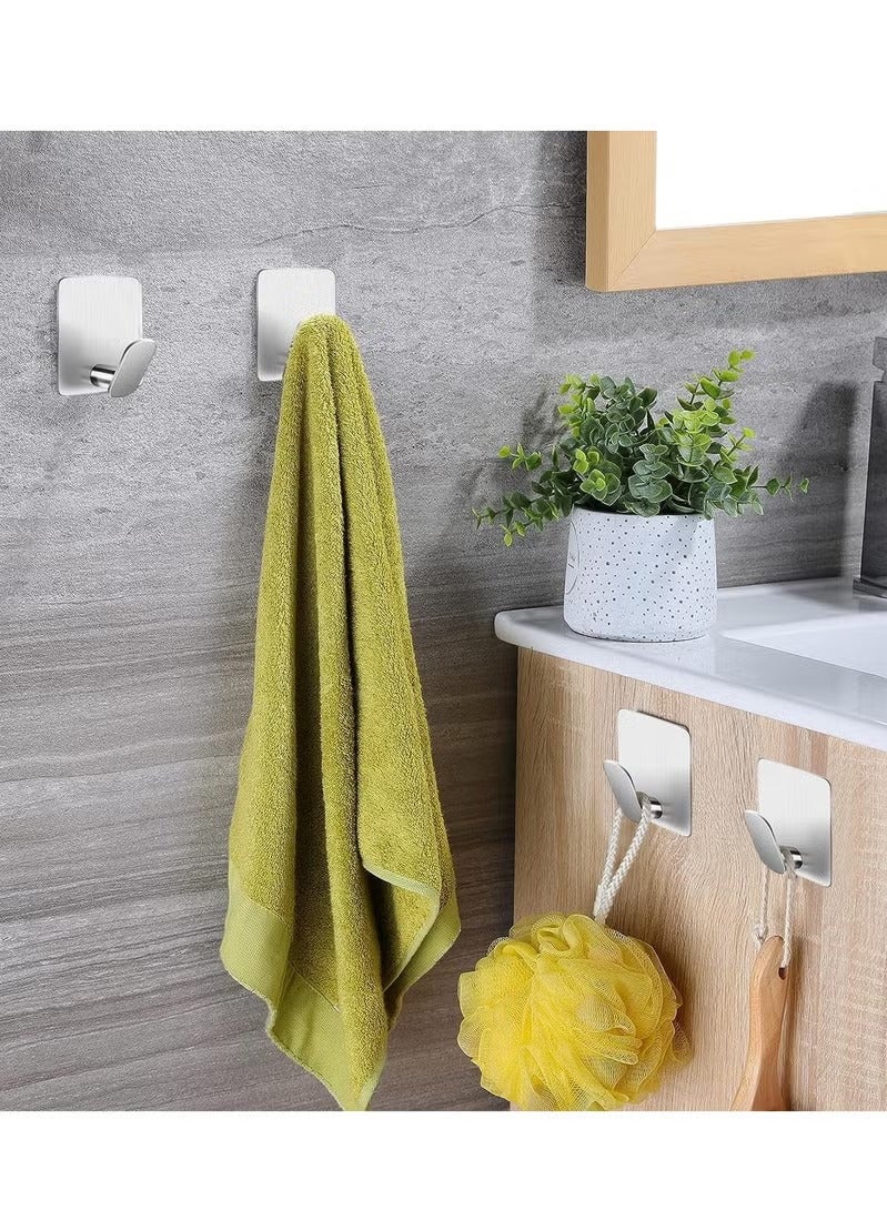 6 Pack Self Adhesive Coat Hooks,Bath Towel Hooks, Sturdy No Drilling Robe Hook, SUS 304 Stainless Steel Heavy Duty Clothes Hanger, Wall Hooks for Bathroom Bedroom Kitchen Silver  - Image 3