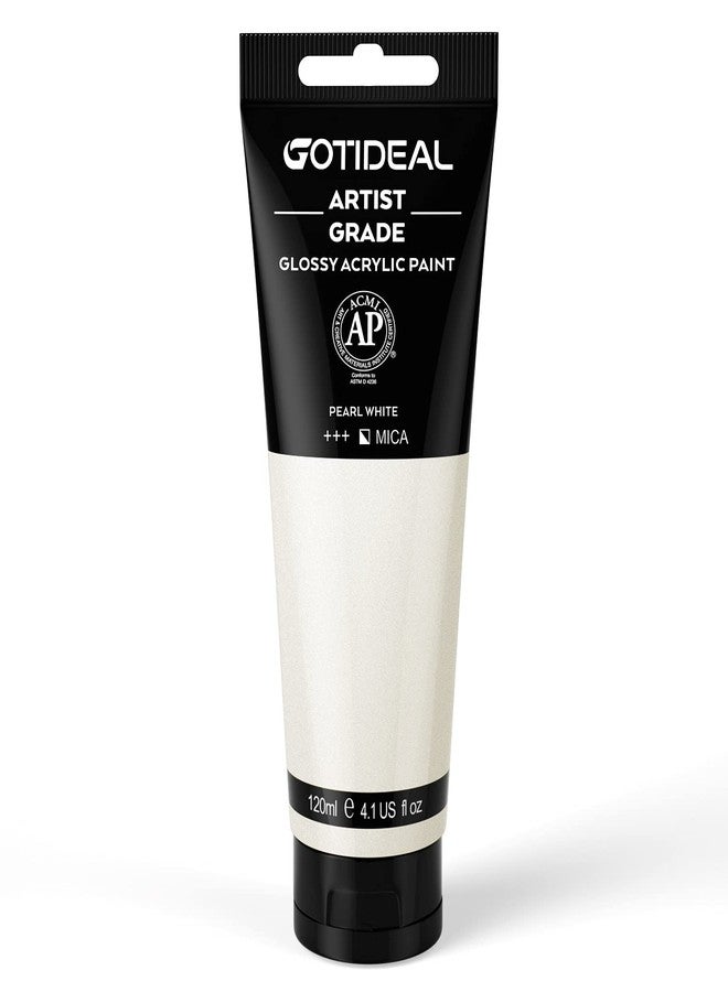 GOTIDEAL Metallic Acrylic Paint Pearl White Tubes(120ml, 4.1 oz) Non Toxic Non Fading,Rich Pigments for Painters, Adults & Kids, Ideal for Canvas Wood Clay Fabric Ceramic Craft Supplies (Pearl White) - Image 1