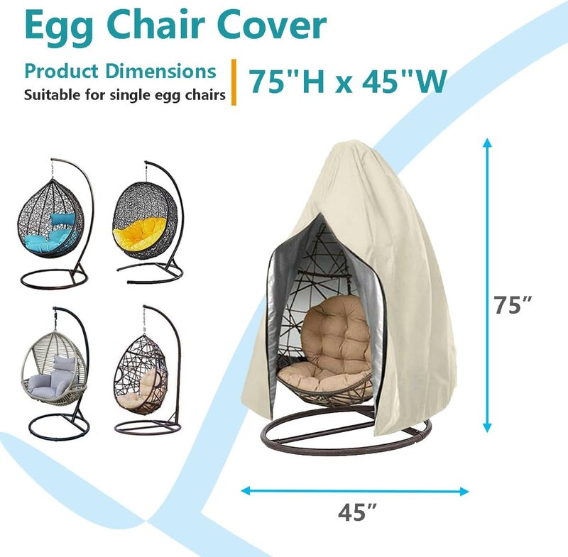 Oslimea Patio Egg Chair Cover, Waterproof Swing Egg Chair Cover with Zipper, Wind-proof Patio Swing Chair Cover with Bottom Buckle, Outdoor Wicker Single Seat Egg Chair Covers, Beige - Image 2