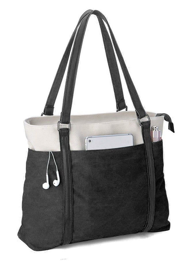 LENND - Women Laptop Tote Bag Canvas Tote Bag Women Handbags Big Capacity Fit 15.6 Inch Laptop Daily Shoulder Bag - Image 1