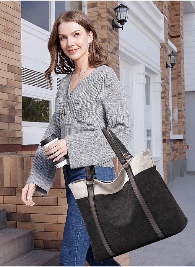 LENND - Women Laptop Tote Bag Canvas Tote Bag Women Handbags Big Capacity Fit 15.6 Inch Laptop Daily Shoulder Bag - Image 1