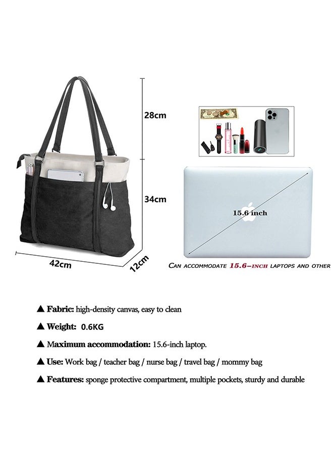 LENND - Women Laptop Tote Bag Canvas Tote Bag Women Handbags Big Capacity Fit 15.6 Inch Laptop Daily Shoulder Bag - Image 1