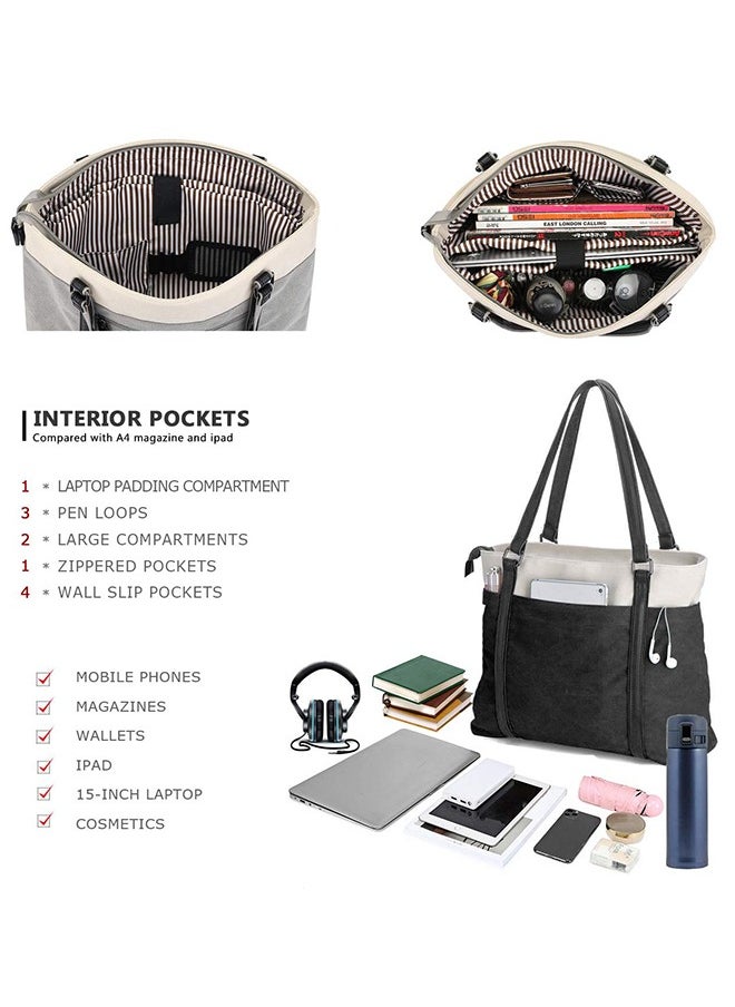 LENND - Women Laptop Tote Bag Canvas Tote Bag Women Handbags Big Capacity Fit 15.6 Inch Laptop Daily Shoulder Bag - Image 1