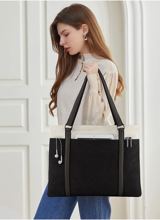 LENND - Women Laptop Tote Bag Canvas Tote Bag Women Handbags Big Capacity Fit 15.6 Inch Laptop Daily Shoulder Bag - Image 1