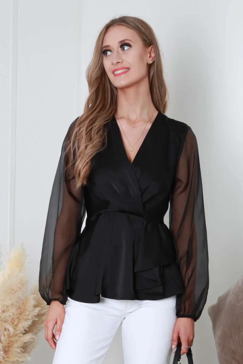 Double Second Wrap Frill Front Satin Top
