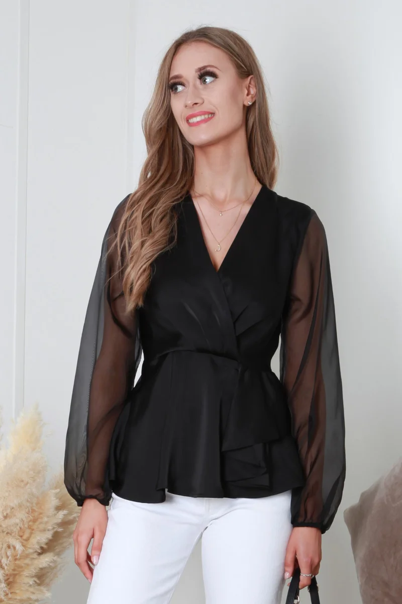 Double Second Wrap Frill Front Satin Top