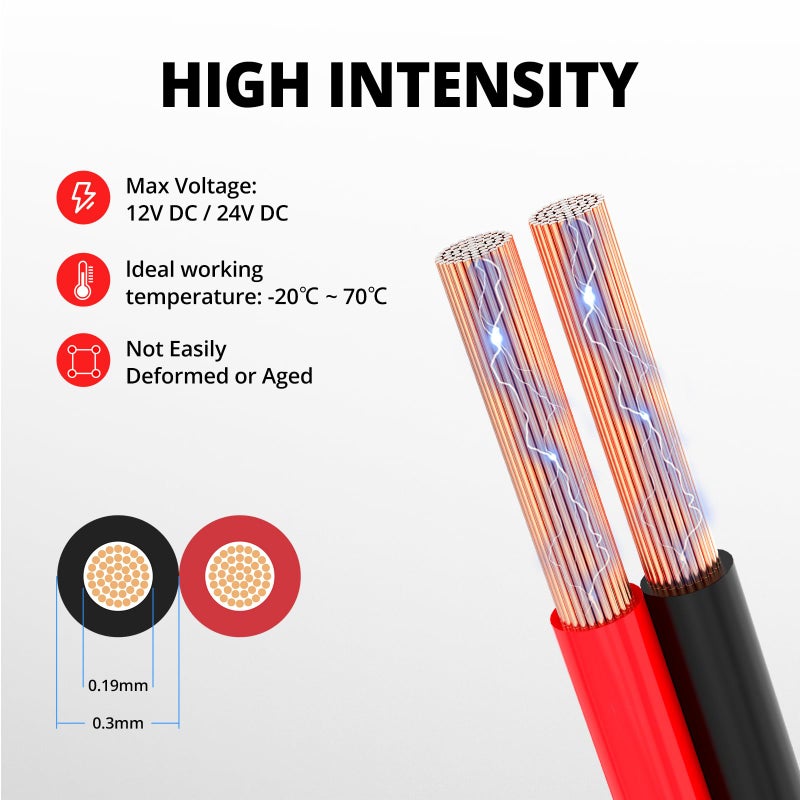 NAOEVO 10 Gauge Wire 100FT, 2 Conductors Electrical Wire Red Black Cable, Flexible/Low Voltage/PVC 10 AWG Copper Clad Aluminum Extension Cord for Speaker, LED Strips, Automotive 12V/24V DC - Image 4