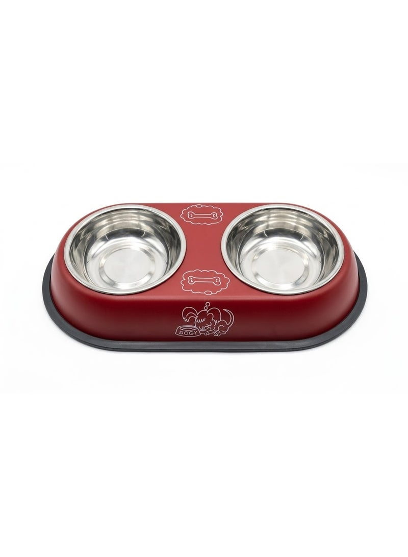 Double Stainless Steel Pet Bowl Set, Medium Size, 11cm per Side, for Dogs and Cats - Image 5