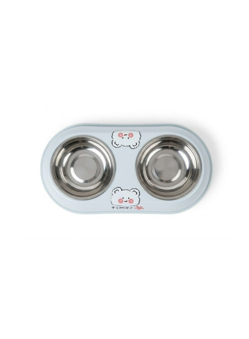 Double Stainless Steel Pet Bowl Set, Medium Size, 11cm per Side, for Dogs and Cats - Image 2