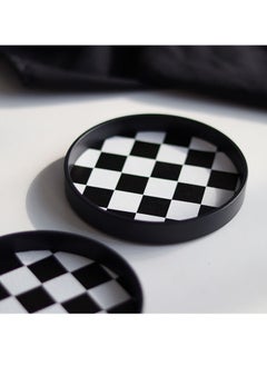 WAOKN Set of 6 Anti-spill Drink Coasters, Round Edge Raised Table Protectors, Checkerboard Design Table Decoration, Cold Drink Coffee and Tea Cup Protectors (Black and White)  - Image 3