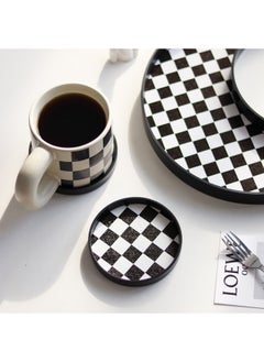 WAOKN Set of 6 Anti-spill Drink Coasters, Round Edge Raised Table Protectors, Checkerboard Design Table Decoration, Cold Drink Coffee and Tea Cup Protectors (Black and White)  - Image 2
