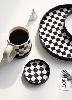 WAOKN Set of 6 Anti-spill Drink Coasters, Round Edge Raised Table Protectors, Checkerboard Design Table Decoration, Cold Drink Coffee and Tea Cup Protectors (Black and White)  - Image 5