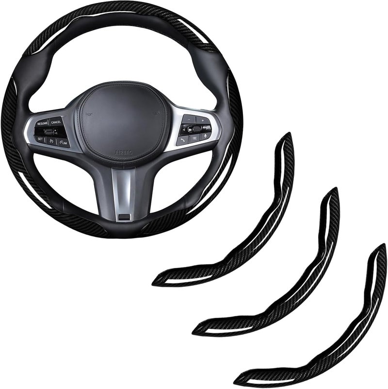 Aotoyou Carbon Fiber Steering Wheel Cover, Snap on Car Steering Wheel Cover Set Accessories 3pcs Wrap Grip Non Slip Protector Universal Glossy Black - Image 1