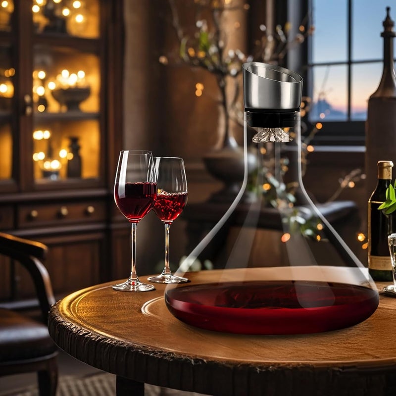 Cooko Wine Decanter Built-in Aerator Pourer, Wine Carafe Red Wine Decanter,100% Lead-free Crystal Glass, Wine Hand-held Aerator, Wine Gift, Wine Accessories-1500ml - Image 3
