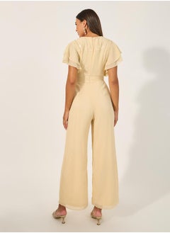 Styli Embroidered Layered Ruffled Sleeves Wide Leg Jumpsuit  - Image 5