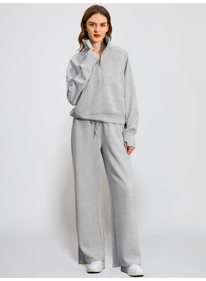 general 2025 - 2026 Women's Two-Piece Ultra-Large Half-Zip Sweatshirt and Wide Leg Sweatpants Casual Set - Image 2