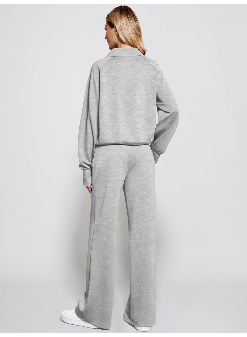 general 2025 - 2026 Women's Two-Piece Ultra-Large Half-Zip Sweatshirt and Wide Leg Sweatpants Casual Set - Image 3