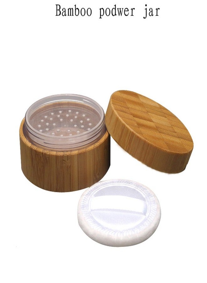 Elandy 30ml Empty Bamboo Comestic Make-up Loose Powder Box Case Container Holder with Screw Lid Powder Puff and Sifter - Image 1
