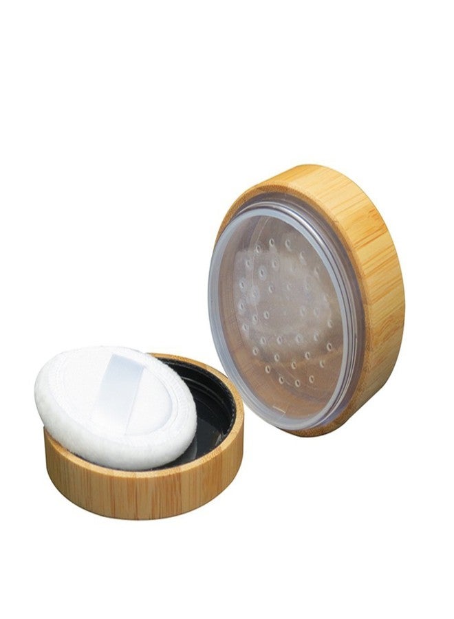 Elandy 30ml Empty Bamboo Comestic Make-up Loose Powder Box Case Container Holder with Screw Lid Powder Puff and Sifter - Image 2