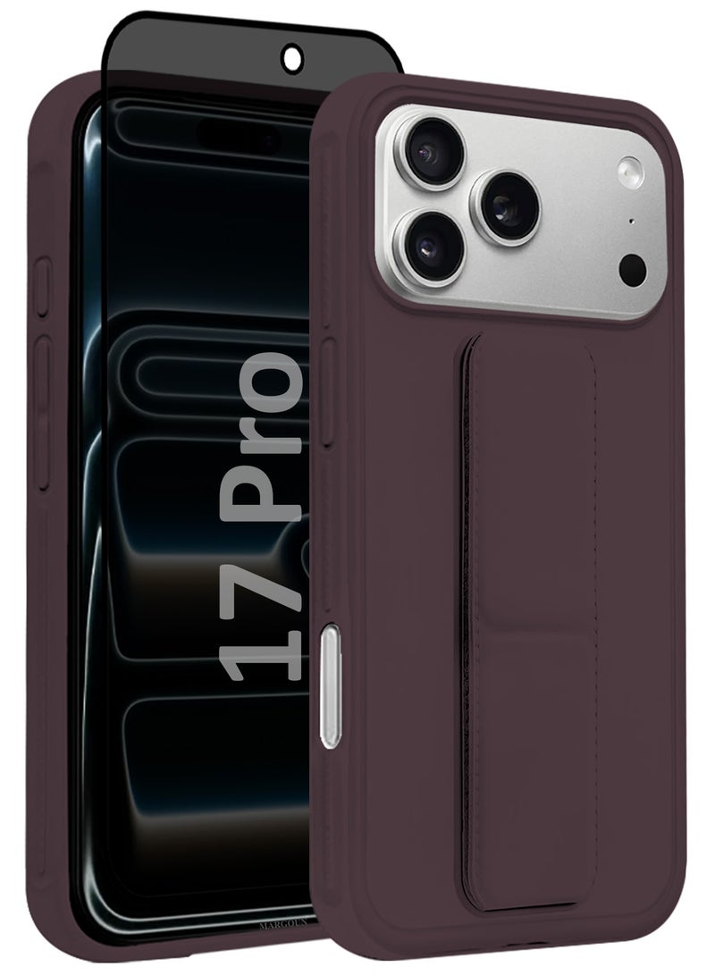 2 Packs Premium PU Leather Case for iPhone 17 Pro with Stand Function Shockproof and Anti Scratch Finger Grip with Privacy Screen Protector - Image 2