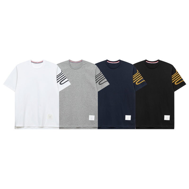 2025 Year Of The Snake Limited Edition Pure Cotton Heavyweight Left Sleeve Snake Pattern Trendy T-Shirt Round Neck Loose Comfortable Casual Short Sleeve Men - Image 3