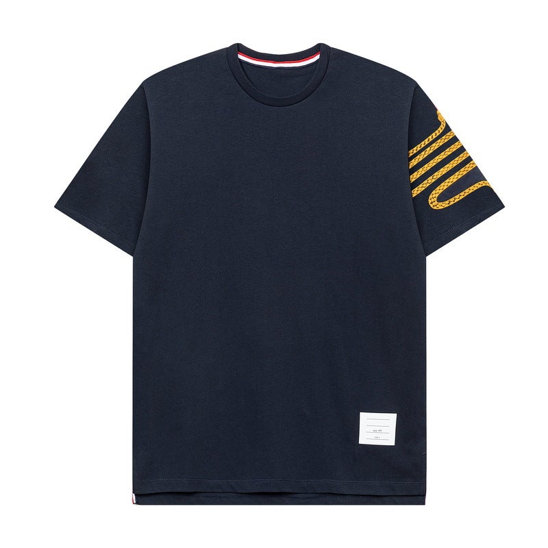 2025 Year Of The Snake Limited Edition Pure Cotton Heavyweight Left Sleeve Snake Pattern Trendy T-Shirt Round Neck Loose Comfortable Casual Short Sleeve Men - Image 1