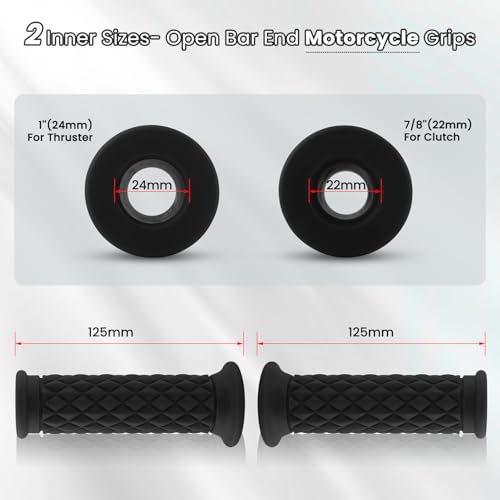Surpassme 7/8" Motorcycle Open Bar End Grip Thruster Grip 7/8" 22mm 24mm Motorcycle Comfort Hand Handlebar Grip Thruster Grip(Black) - Image 2
