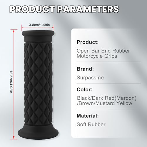 Surpassme 7/8" Motorcycle Open Bar End Grip Thruster Grip 7/8" 22mm 24mm Motorcycle Comfort Hand Handlebar Grip Thruster Grip(Black) - Image 3