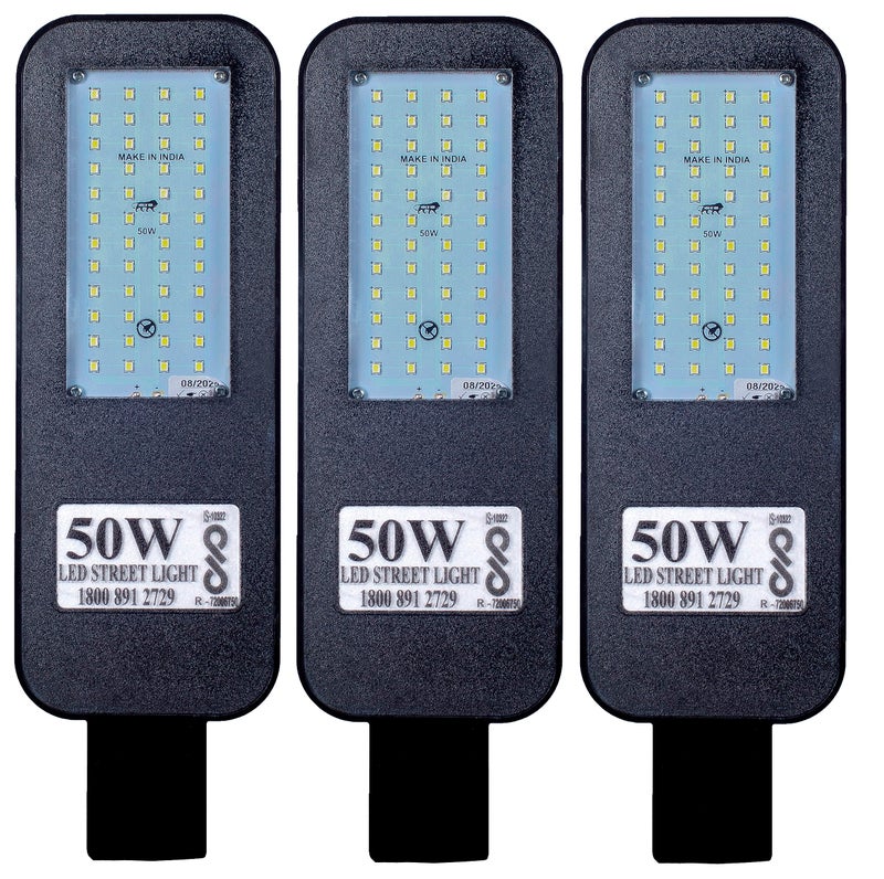 PE 50 Watt BIS Approved LED Street Light Waterproof IP65 Full Polycarbonate Body, 140 Per watt Lumens with 2 Years Warranty (Pack of 3) - Image 1