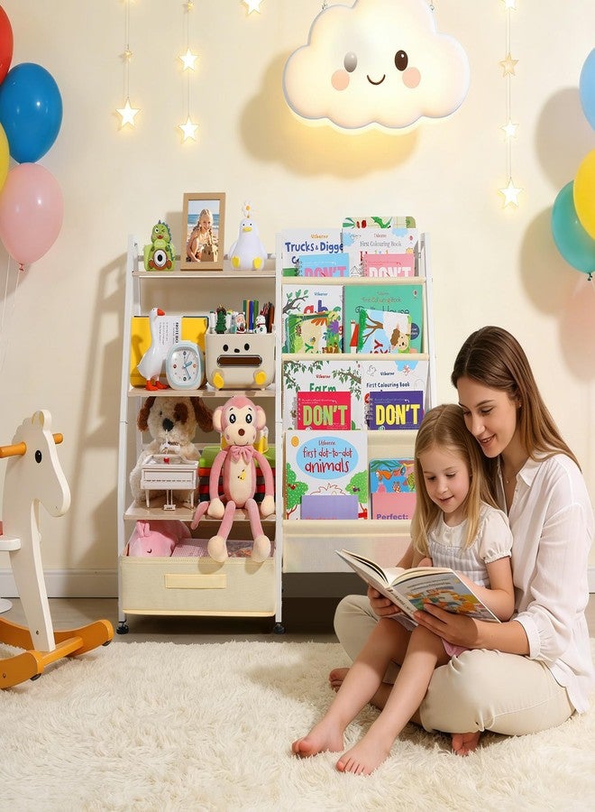 Vsonker Kids Bookshelf and Toy Storage-Book Shelf for Kids Rooms，Toddler Bookshelf Baby Bookcase with 4 Sling Shelves & Fabric Toy Chest Toy Organizer for Playrooms, Bedrooms, Nursery - Image 5